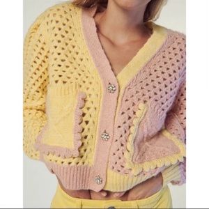 Zara Crochet Patchwork Cardigan Sz M NWT